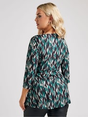 Yours Curve Green London Abstract Print Knot Front Top - Image 3 of 4