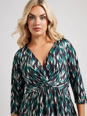 Yours Curve Green London Abstract Print Knot Front Top - Image 4 of 4