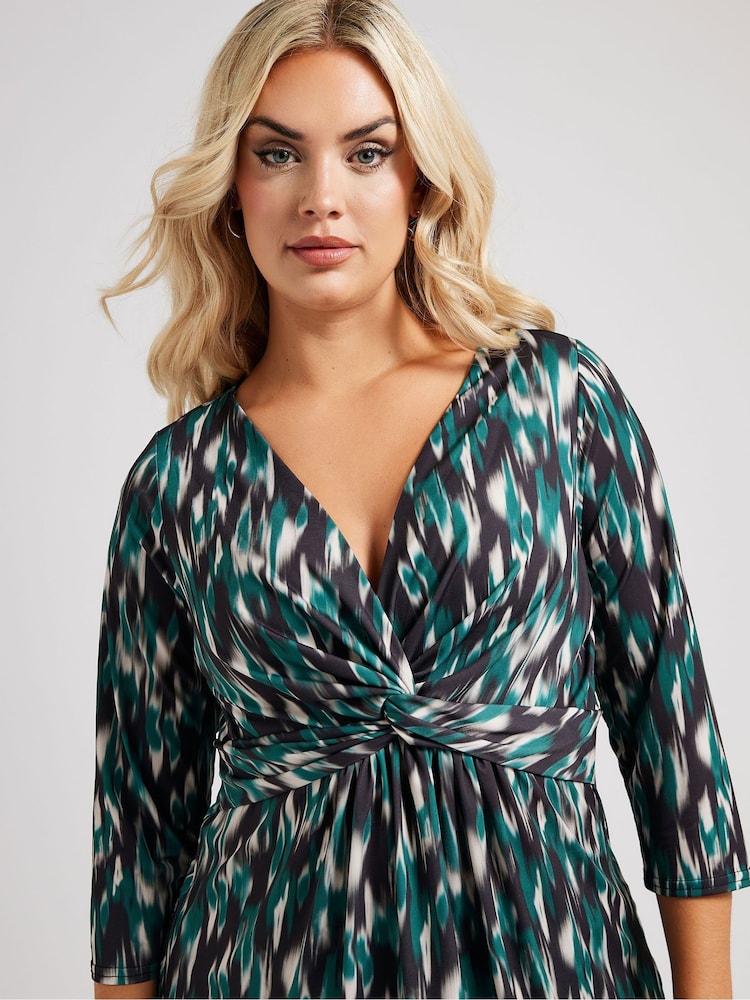 Yours Curve Green London Abstract Print Knot Front Top - Image 4 of 4 Yours Curve Green London Abstract Print Knot Front Top - Image 4 of 4