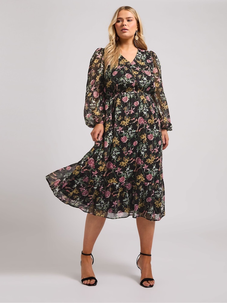 Yours Curve Black London Floral Midaxi Dress - Image 2 of 5 Yours Curve Black London Floral Midaxi Dress - Image 2 of 5