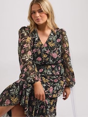 Yours Curve Black London Floral Midaxi Dress - Image 4 of 5
