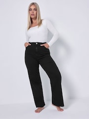 Yours Curve Black Wide Leg Jeans - Image 2 of 5