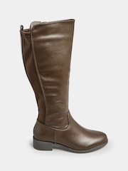 Yours Curve Brown Wide Fit Stretch PU Knee Boots - Image 2 of 5