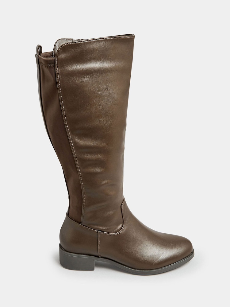 Yours Curve Brown Wide Fit Stretch PU Knee Boots - Image 2 of 5
