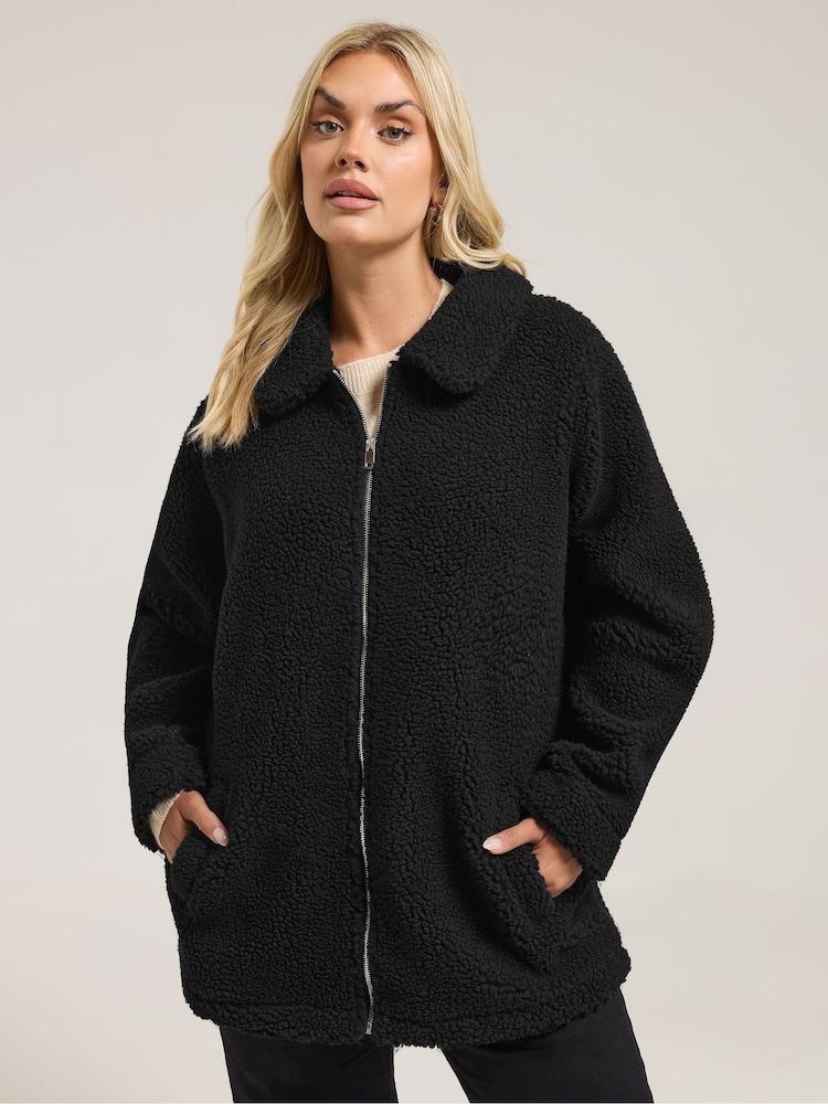 Yours Curve Black Heavyweight Teddy Fleece - Image 1 of 4 Yours Curve Black Heavyweight Teddy Fleece - Image 1 of 4