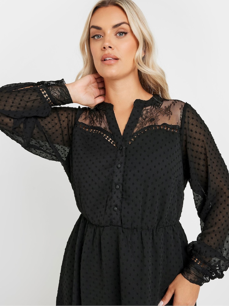 Yours Curve Black Lace Dobby Mesh Dress - Image 4 of 4 Yours Curve Black Lace Dobby Mesh Dress - Image 4 of 4