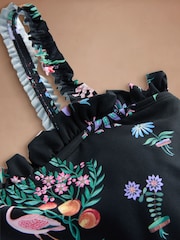 Cath Kidston Monochrome Island Print Frill Trim Swimsuit - Image 2 of 3