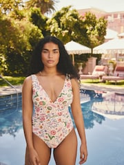Cath Kidston Ecru Flamingo Print Plunge Swimsuit - Image 2 of 4