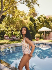 Cath Kidston Ecru Flamingo Print Plunge Swimsuit - Image 3 of 4