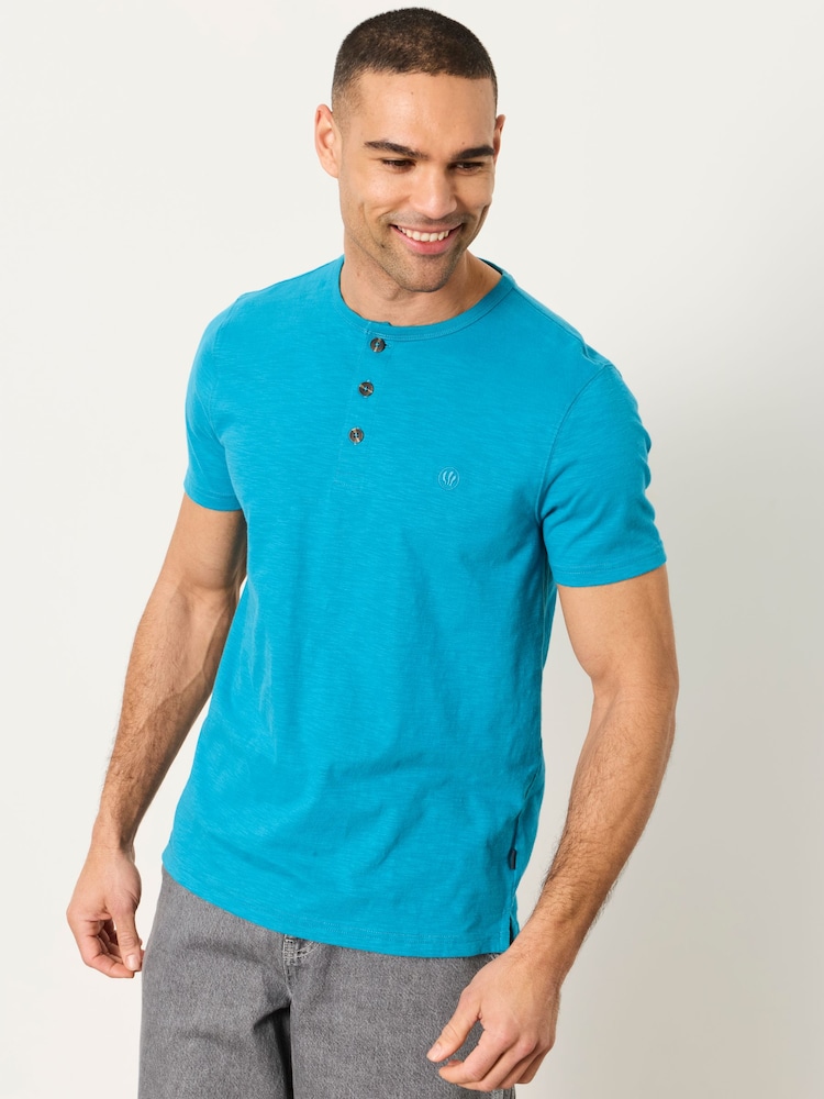 FatFace Turquoise Blue Short Sleeve Woodside Henley - Image 1 of 6