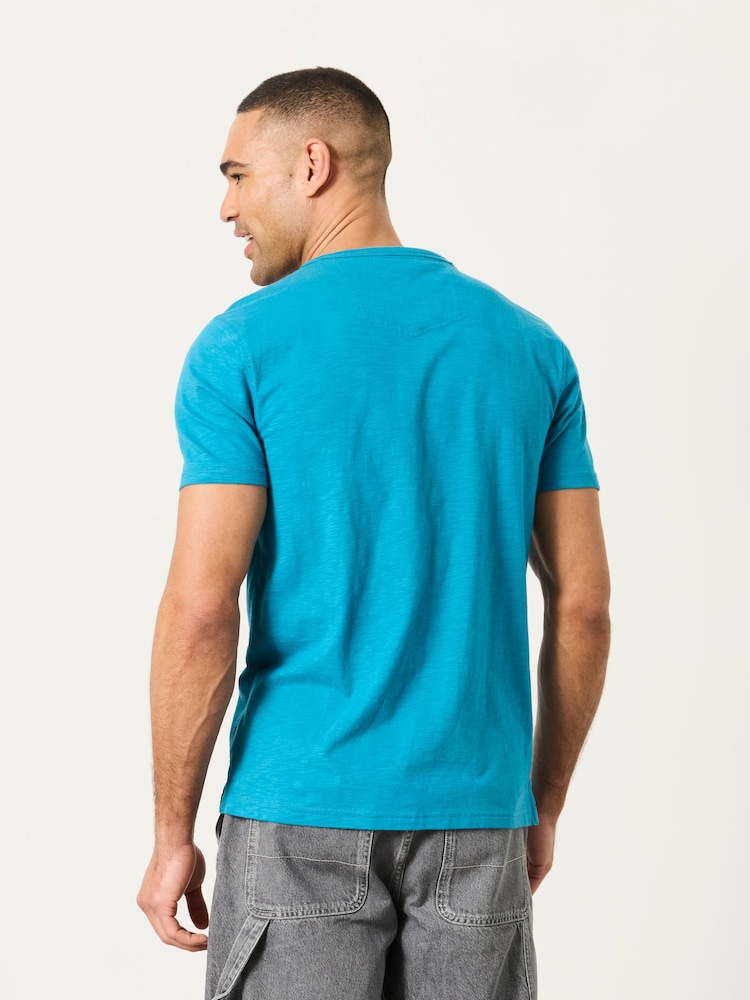FatFace Turquoise Blue Short Sleeve Woodside Henley - Image 2 of 6