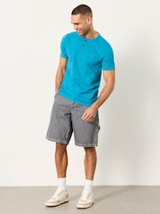 FatFace Turquoise Blue Short Sleeve Woodside Henley - Image 3 of 6