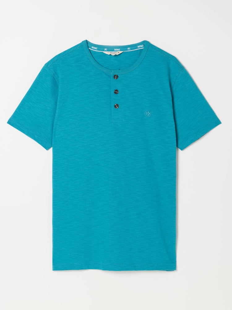 FatFace Turquoise Blue Short Sleeve Woodside Henley - Image 6 of 6