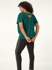 Roman Green Curve Metallic Plisse Banded Tunic Top - Image 4 of 5