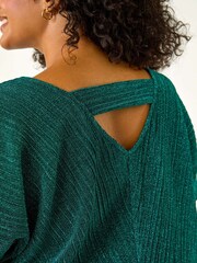 Roman Green Curve Metallic Plisse Banded Tunic Top - Image 5 of 5