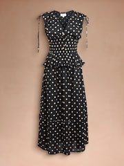 Cath Kidston Black Spot Shirred Midi Dress - Image 1 of 3