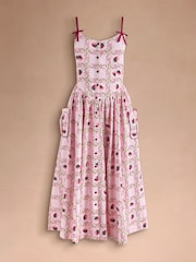 Cath Kidston Pink Strawberry Check Strappy Fitted Midi Dress - Image 2 of 4