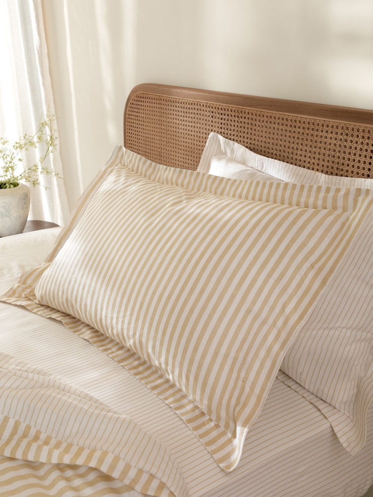 Yard Honey Yellow Set of 2 Hebden Melange Stripe 100 Cotton Pillowcases - Image 1 of 1