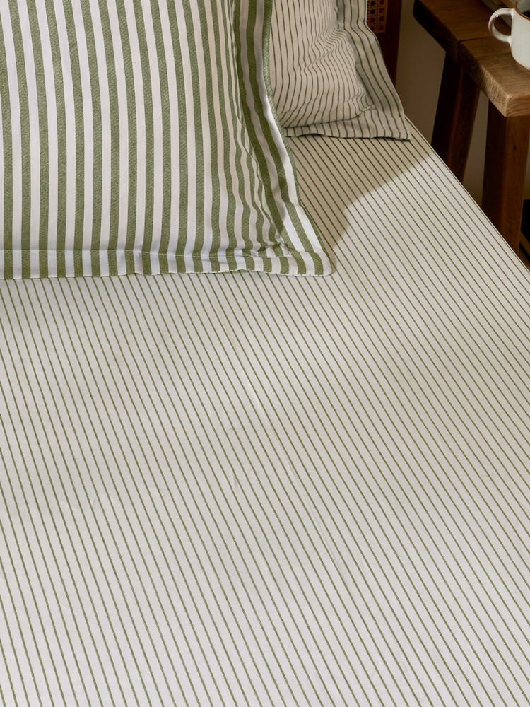 Yard Olive Hebden Narrow Stripe Cotton Extra Deep Fitted Sheet - Image 2 of 2