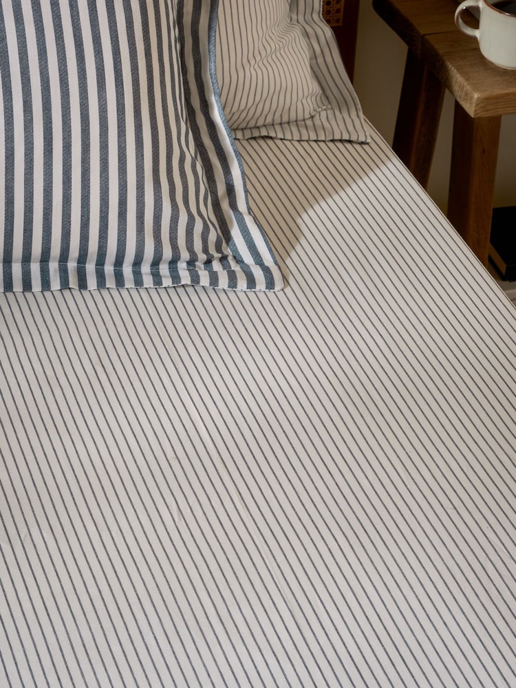 Yard Navy Hebden Narrow Stripe Cotton Fitted Sheet - Image 2 of 2