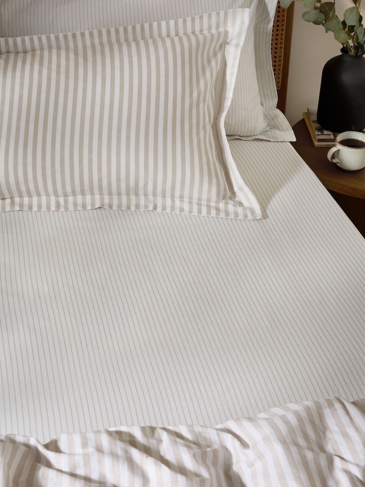 Yard Natural Hebden Narrow Stripe Cotton Extra Deep Fitted Sheet - Image 1 of 2