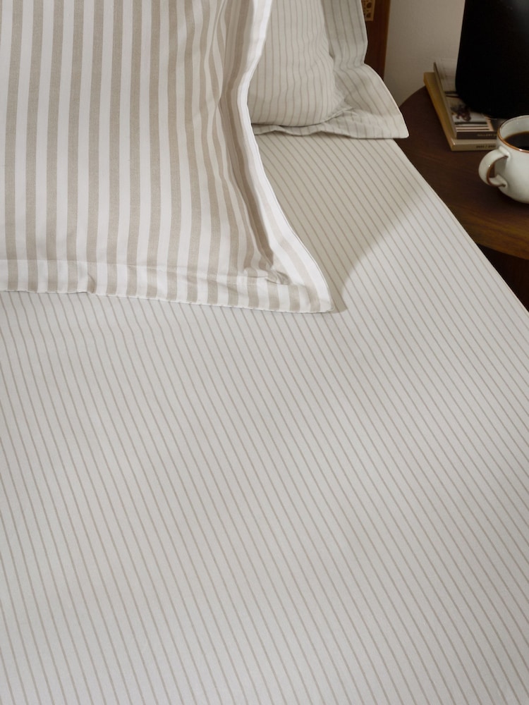 Yard Natural Hebden Narrow Stripe Cotton Extra Deep Fitted Sheet - Image 2 of 2