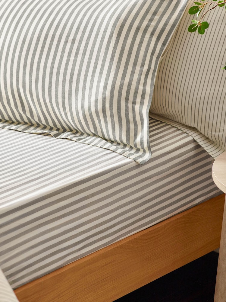 Yard Grey Hebden Striped Cotton Extra Deep Fitted Sheet - Image 1 of 1