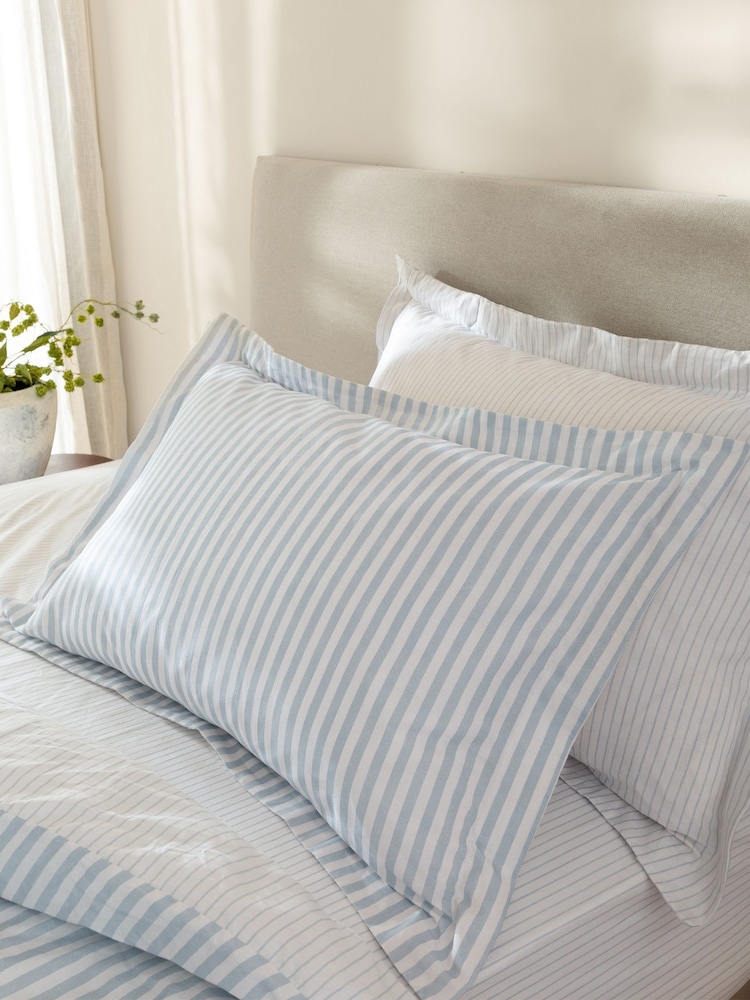 Yard Mineral Blue Set of 2 Hebden Melange Stripe 100 Cotton Pillowcases - Image 1 of 1