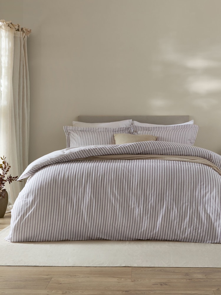 Yard Mauve Hebden Striped 100% Cotton Duvet Cover and Pillowcase Set - Image 1 of 3