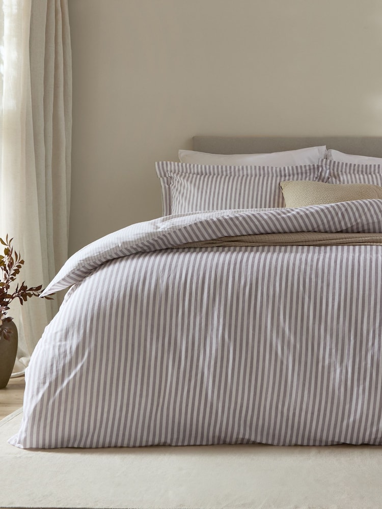 Yard Mauve Hebden Striped 100% Cotton Duvet Cover and Pillowcase Set - Image 2 of 3