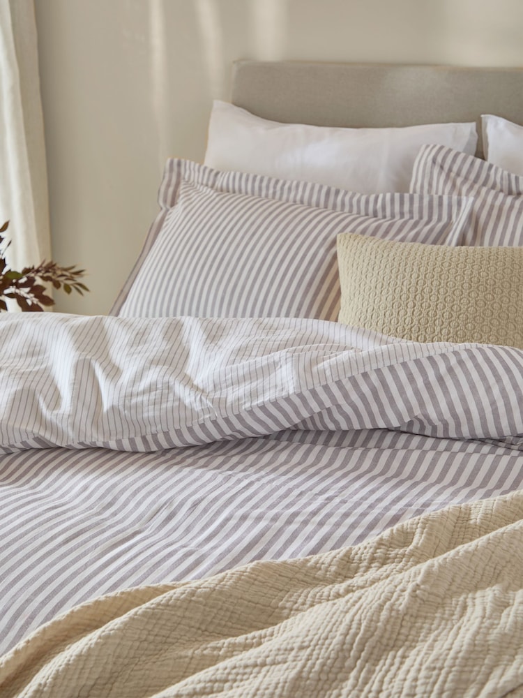 Yard Mauve Hebden Striped 100% Cotton Duvet Cover and Pillowcase Set - Image 3 of 3