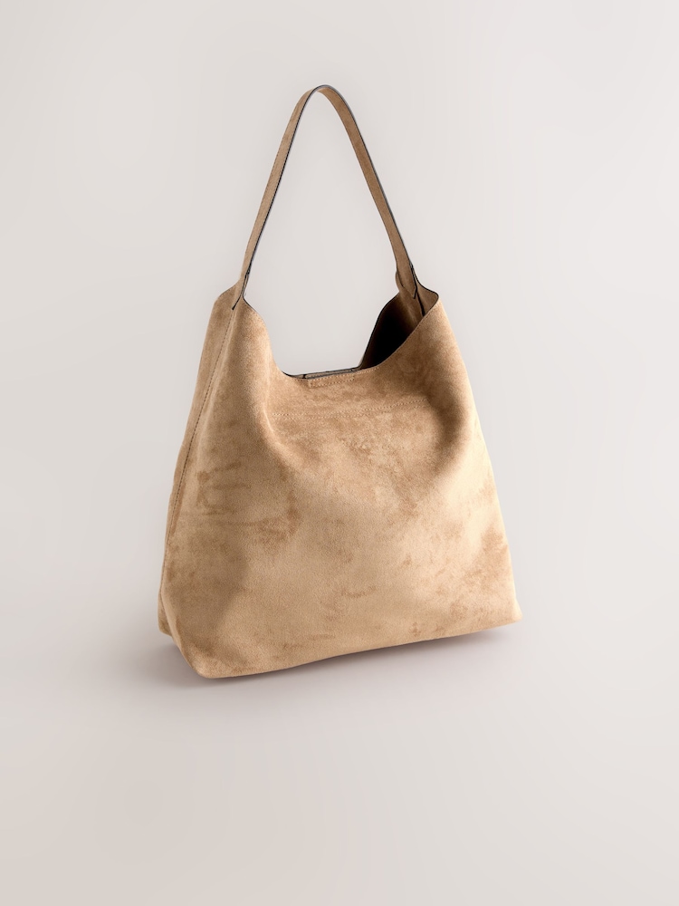 Camel Faux Suede Slouchy Shoulder Bag - Image 2 of 5