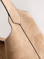 Camel - Bolso de hombro holgado de antelina - Imagen 8 de 10