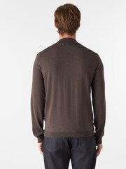 Oliver Sweeney Merino Wool Buttoned Funnel-Neck Brown Jumper - Image 2 of 5