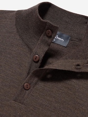 Oliver Sweeney Merino Wool Buttoned Funnel-Neck Brown Jumper - Image 4 of 5