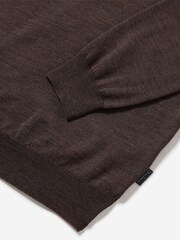 Oliver Sweeney Merino Wool Buttoned Funnel-Neck Brown Jumper - Image 5 of 5