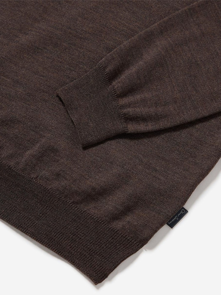 Oliver Sweeney Merino Wool Buttoned Funnel-Neck Brown Jumper - Image 5 of 5