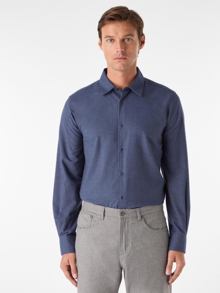 Oliver Sweeney Blue Brushed Cotton Melange Shirt - Image 1 of 5 Oliver Sweeney Blue Brushed Cotton Melange Shirt - Image 1 of 5