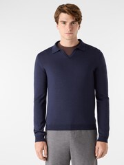 Oliver Sweeney Blue Merino Wool Buttonless Polo Jumper - Image 1 of 5