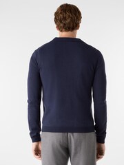 Oliver Sweeney Blue Merino Wool Buttonless Polo Jumper - Image 2 of 5