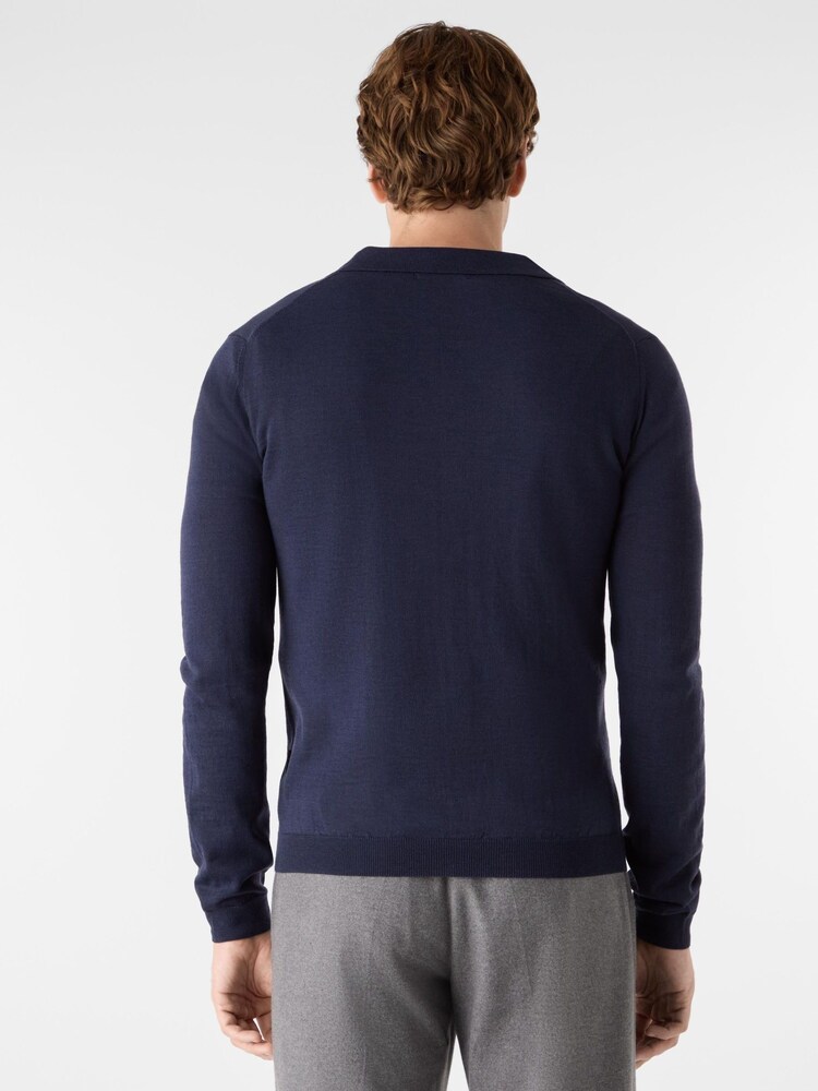 Oliver Sweeney Blue Merino Wool Buttonless Polo Jumper - Image 2 of 5 Oliver Sweeney Blue Merino Wool Buttonless Polo Jumper - Image 2 of 5