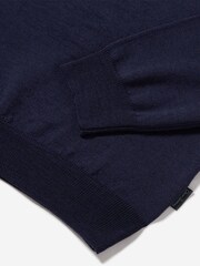 Oliver Sweeney Blue Merino Wool Buttonless Polo Jumper - Image 4 of 5