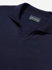 Oliver Sweeney Blue Merino Wool Buttonless Polo Jumper - Image 5 of 5