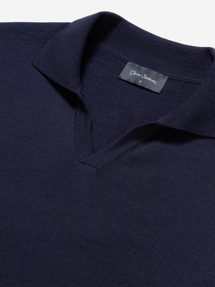 Oliver Sweeney Blue Merino Wool Buttonless Polo Jumper - Image 5 of 5