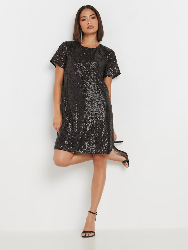 sequin shirt mini dress Never Fully Dressed Plus sequin t-shirt mini dress in silver