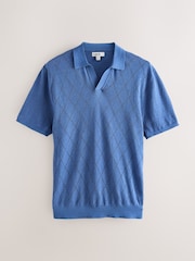 Blue Argyle N. Premium Linen Rich Knit Trophy Polo Shirt - Image 5 of 7