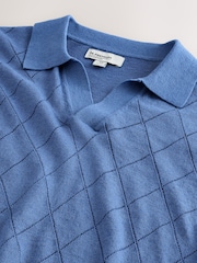 Blue Argyle N. Premium Linen Rich Knit Trophy Polo Shirt - Image 6 of 7