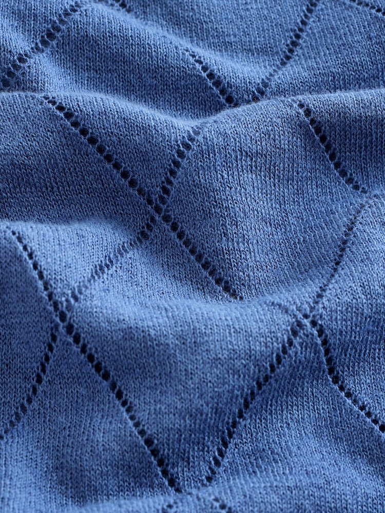 Blue Argyle N. Premium Linen Rich Knit Trophy Polo Shirt - Image 7 of 7