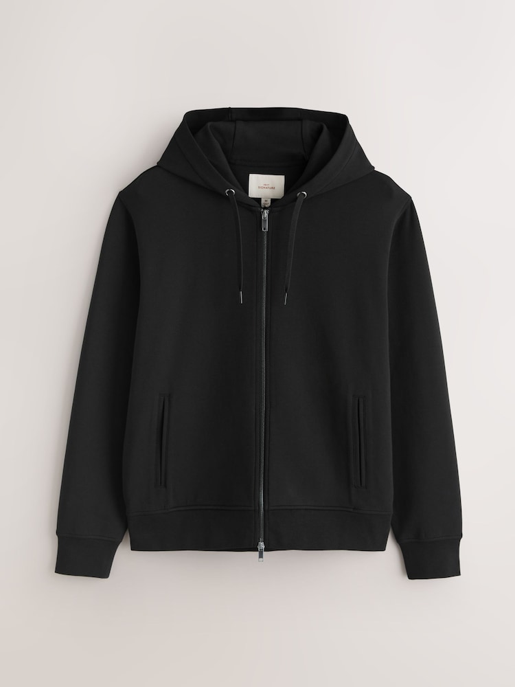 Black Hooded Zip Through Signature Sweatshirt with Modal - Image 1 of 3 Black Hooded Zip Through Signature Sweatshirt with Modal - Image 1 of 3