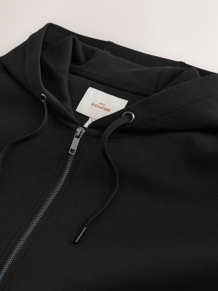 Black Hooded Zip Through Signature Sweatshirt with Modal - Image 3 of 3 Black Hooded Zip Through Signature Sweatshirt with Modal - Image 3 of 3